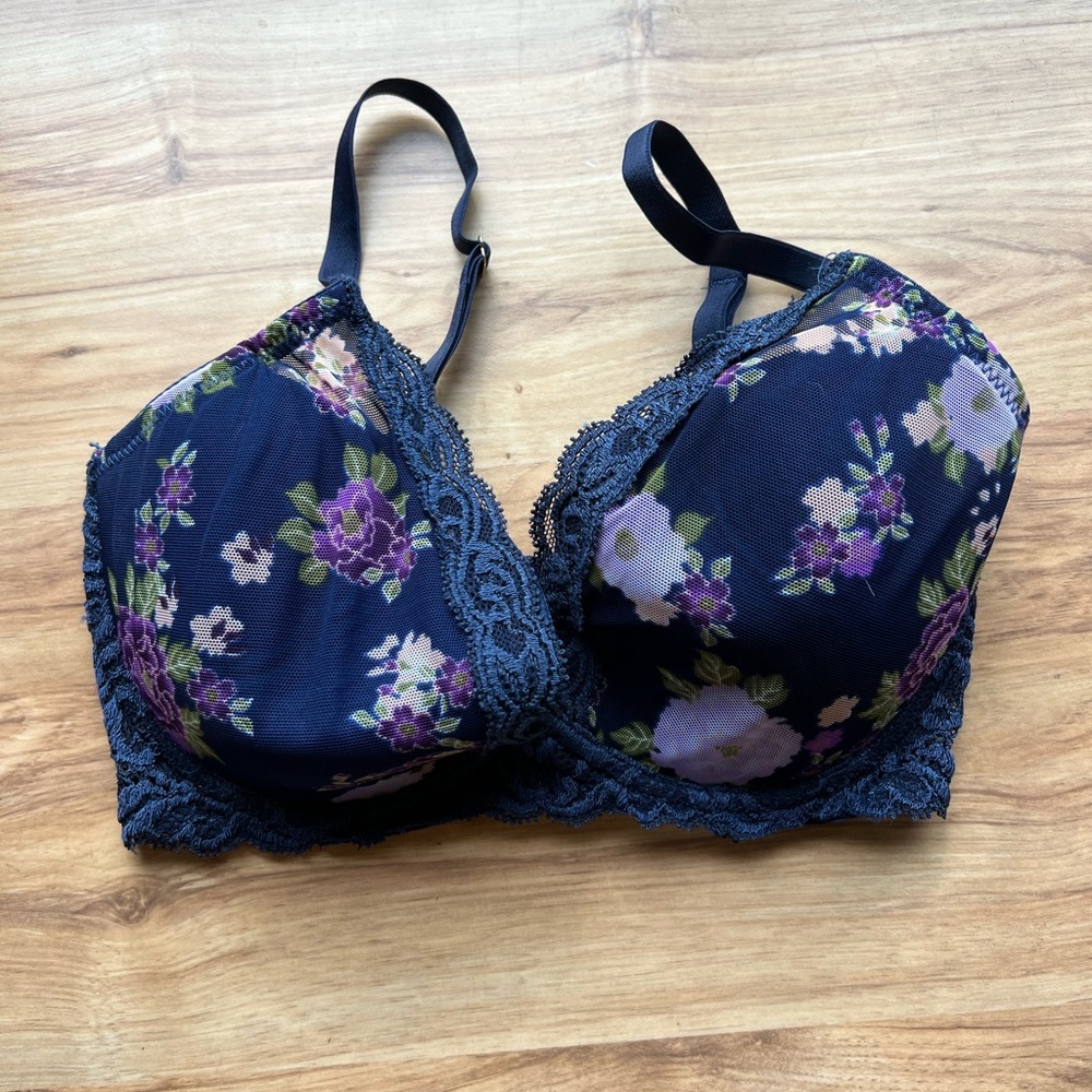Natori Floral Lace Bra - Black and Purple